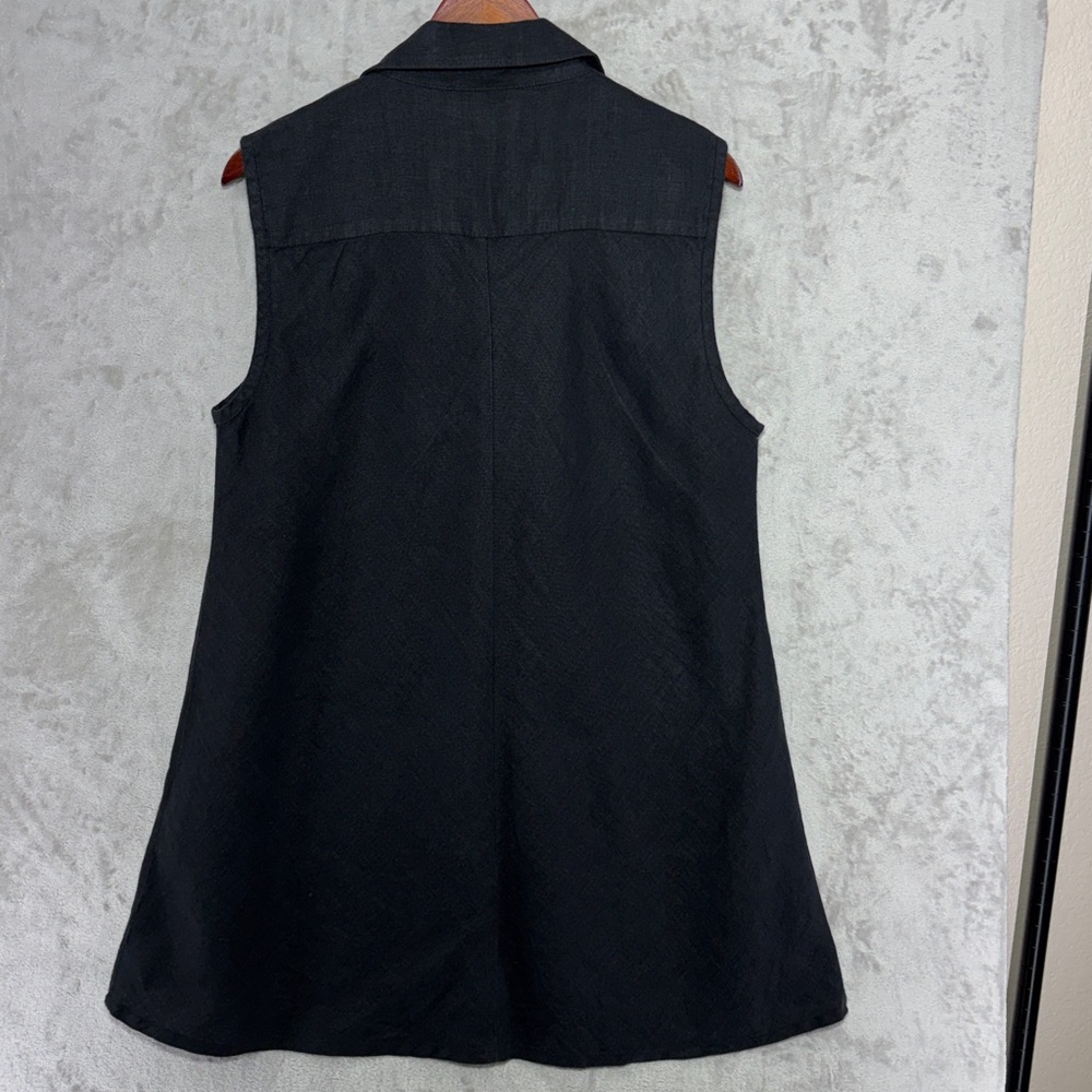 Flax 100% Linen Black Sleeveless Button-Down Lagenlook Shirt Tunic Dress, size M - Picture 8 of 11